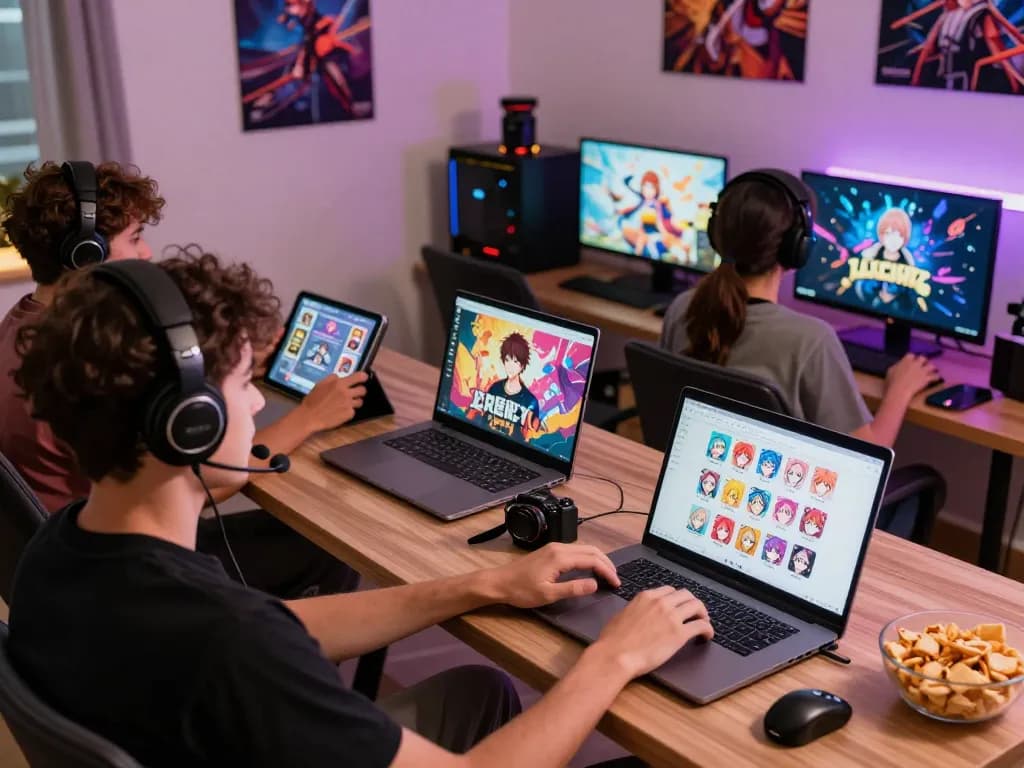 Engaging gaming scene showcasing diverse players enjoying porn games html in a cozy living room setting.