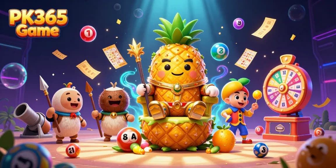 Experience the excitement of PK365 Game with vibrant casino elements and characters in a dynamic illustration.