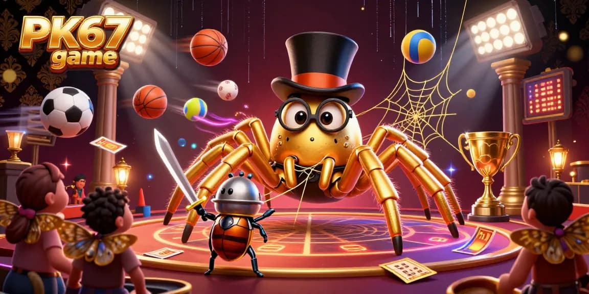 Experience the thrill of the PK67 game with a vibrant illustration of a whimsy casino scene featuring unique characters and dynamic elements.