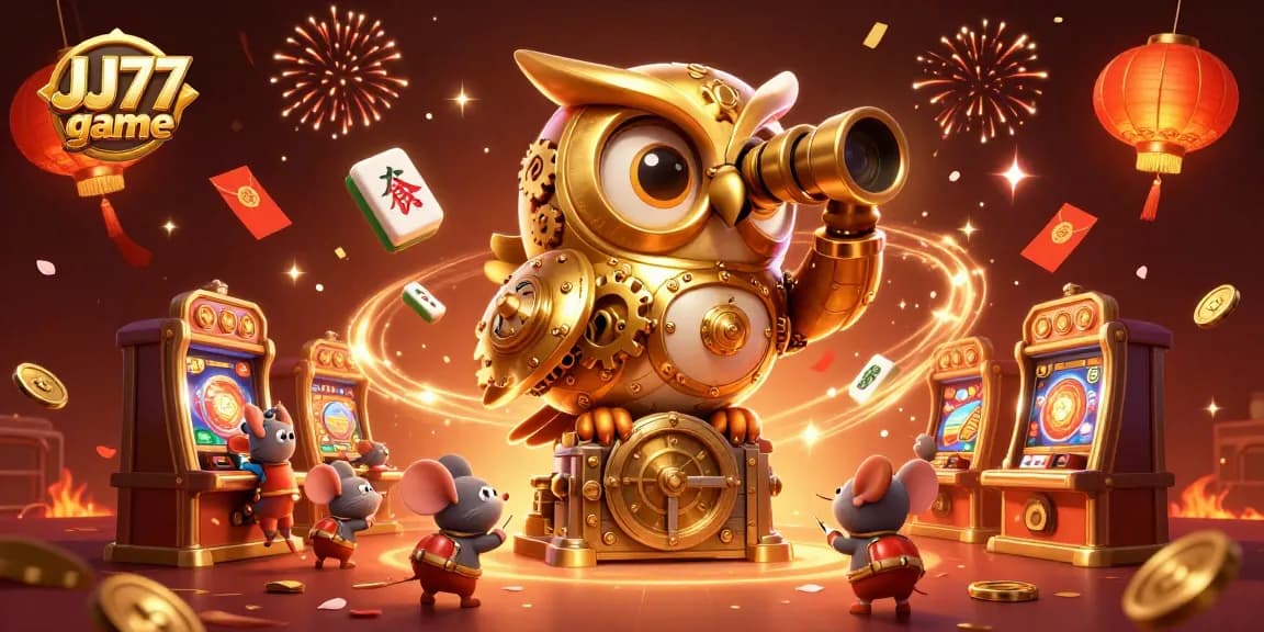 Engage with the JJ77 game by exploring dynamic casino fun featuring an owl mascot.