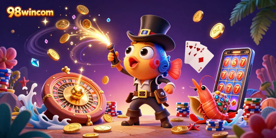 Play at 98wincom for thrilling casino action with vibrant characters and dazzling game elements.