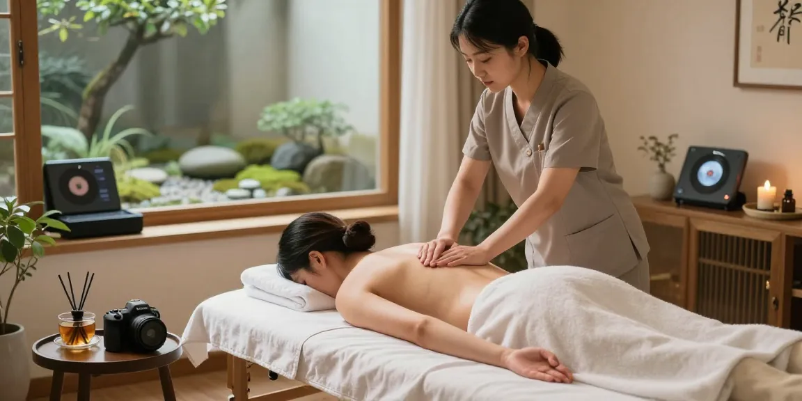 Relaxing 광명출장마사지 session in a tranquil living room with soft lighting and calming atmosphere.