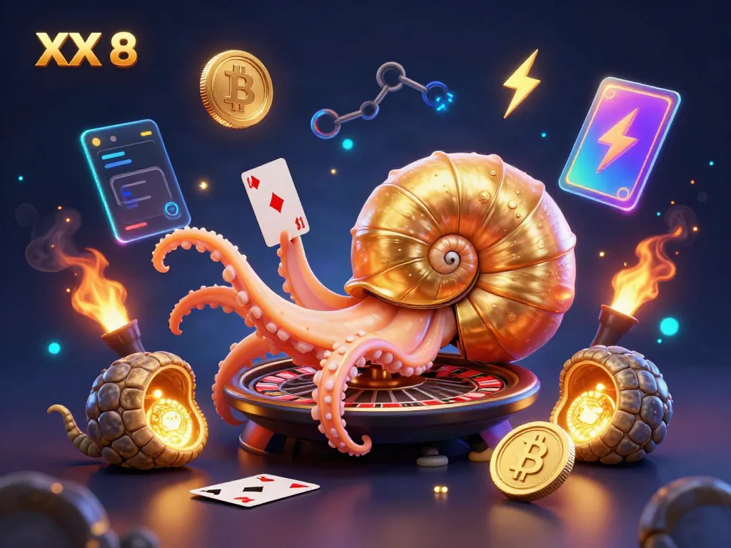 Engage in thrilling gameplay at XX 8, featuring a giant nautilus roulette wheel surrounded by vibrant crypto elements!