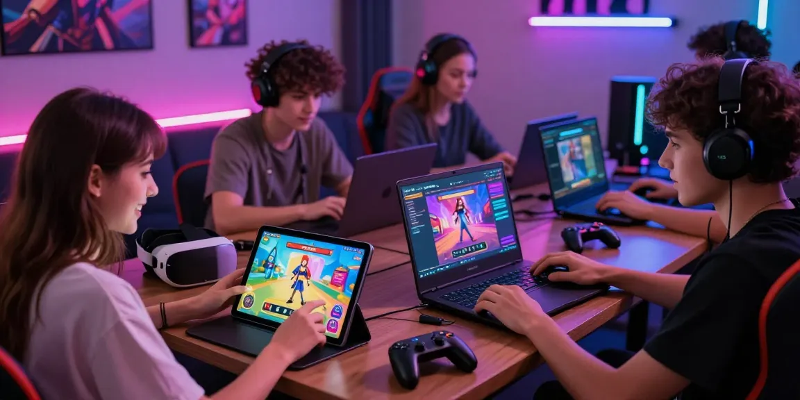 Engaged players enjoying sex games online in a vibrant gaming lounge.
