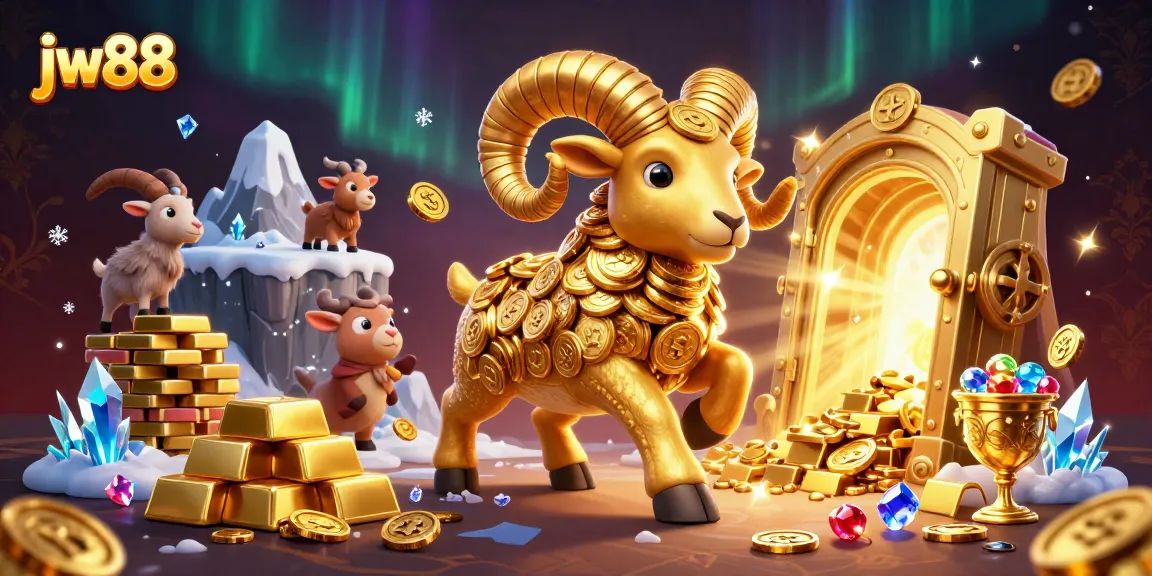 Engage with the vibrant jw88 gaming scene featuring golden ram and dazzling treasures.