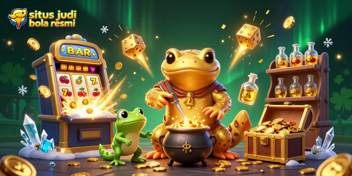 Win with situs judi bola resmi, featuring a golden salamander alchemist and dynamic casino elements