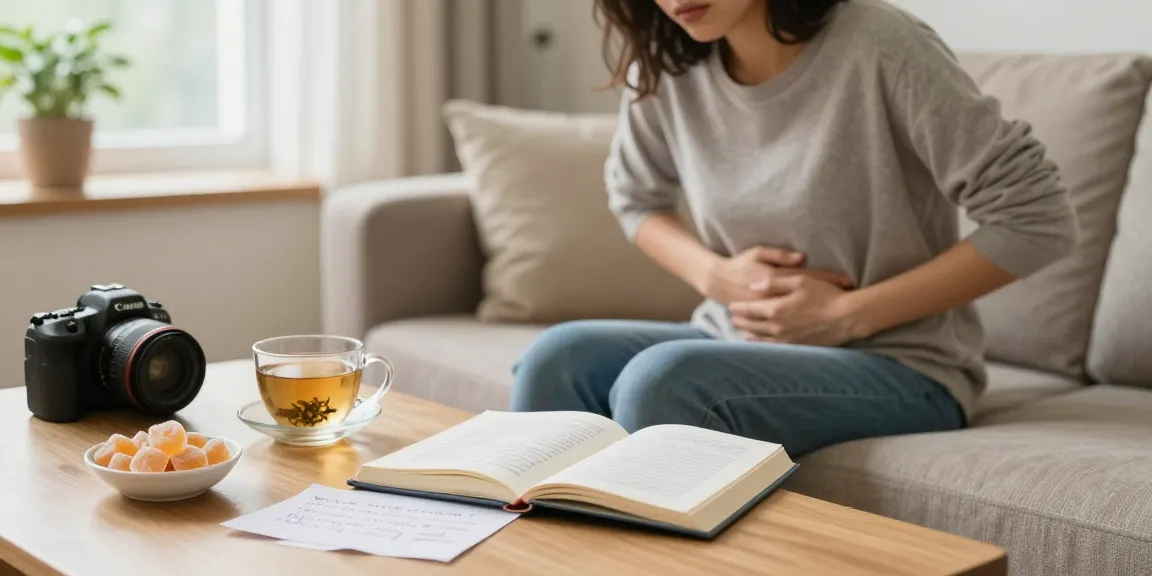 What does anxiety stomach pain feel like illustrated by a person in a cozy setting, showing discomfort and relief methods.