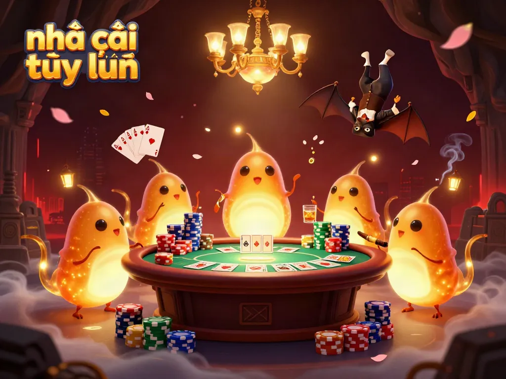 Experience the vibrant atmosphere of a nhà cái trực tuyến casino, lit up by glowworms and a bat dealer.