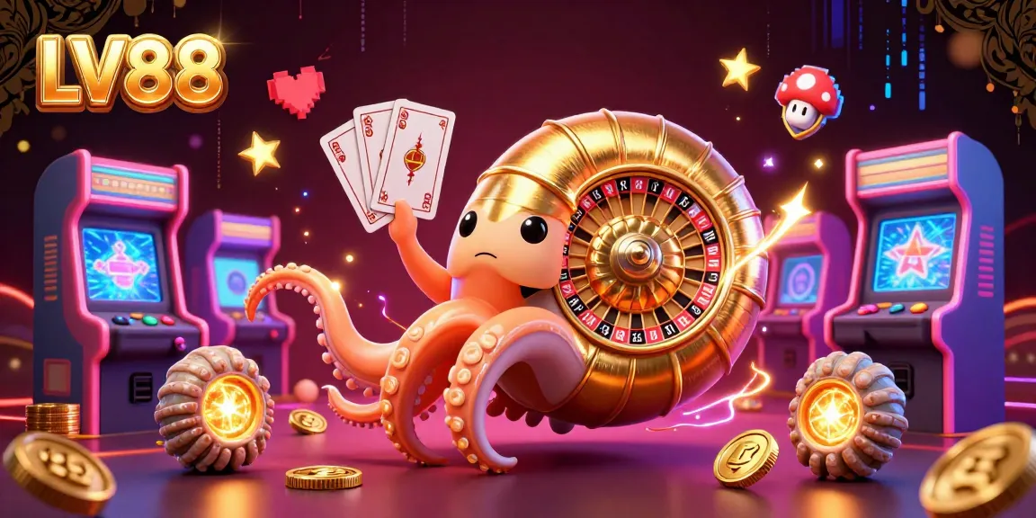 Engage with LV88's vibrant casino scene featuring a giant nautilus roulette and glowing game elements.