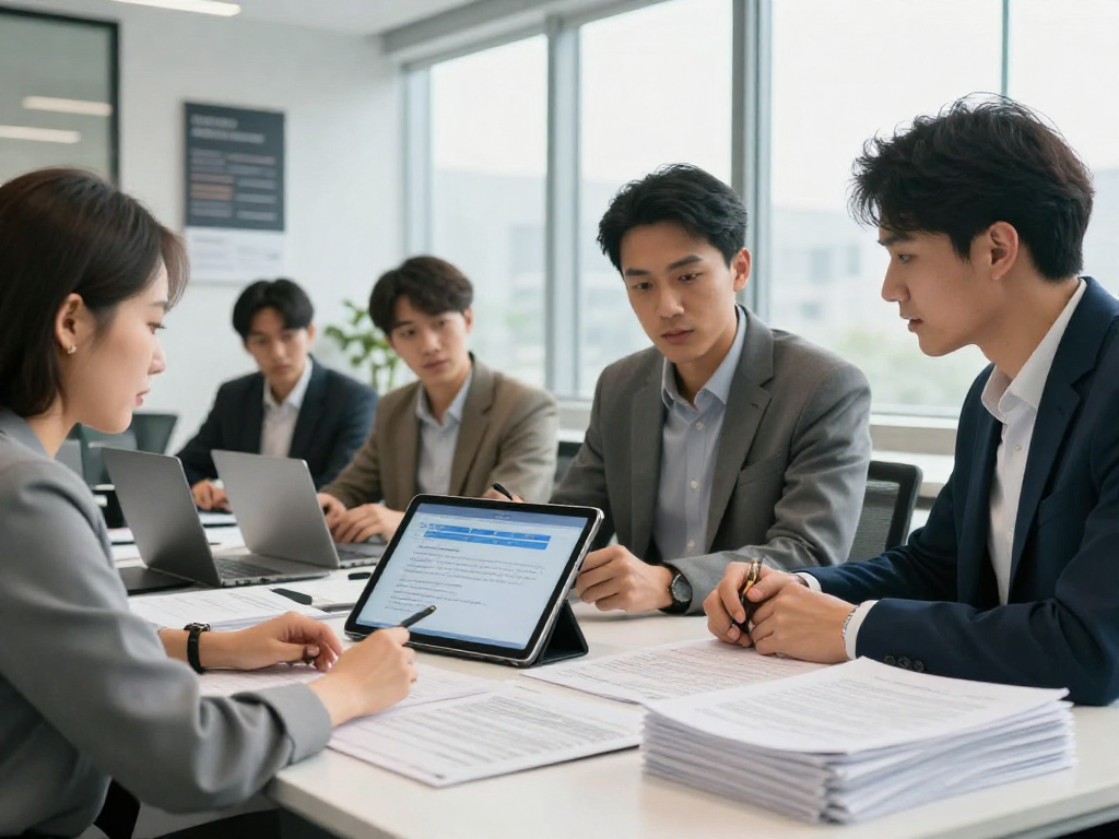 Team analyzing document fraud detection strategies in a modern office environment.