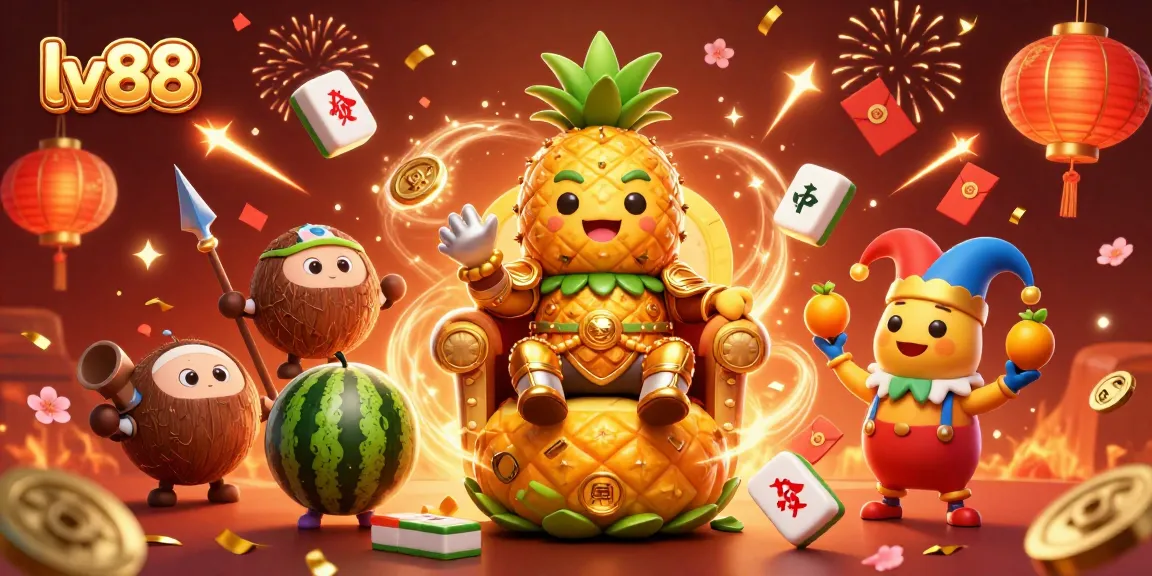 Experience thrilling gaming action at lv88 with a vibrant casino scene featuring a golden pineapple king and dynamic game elements.