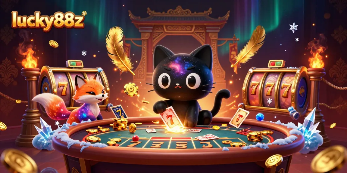 Engage with lucky88z as the black hole cat enthralls with casino gameplay amid dazzling cosmic elements.