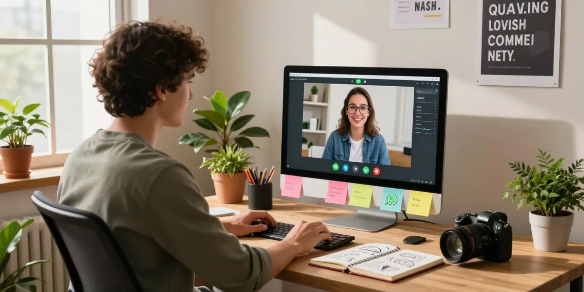 Engaged user on WhatsApp電腦版 in a modern home office setting.