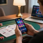 Engaging moment of a player using the CM88 casino app on a smartphone, enhancing gaming experience.