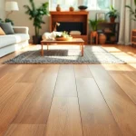 Highlighting luxury vinyl plank flooring in a cozy living room, showcasing its elegant design and texture.