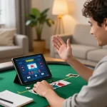 Player enjoying CM88 online blackjack at home while reviewing strategy notes.