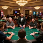 Players strategizing in a high-stakes Texas Hold'em game at SC88 COM casino, showcasing excitement and engagement.
