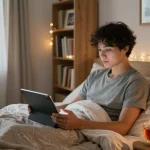 Engaging interaction with an AI nsfw companion in a cozy bedroom setting.