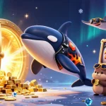 Experience the excitement with 8xx as an orca jumps with slot reels and treasures!