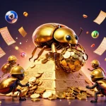 Experience the excitement of UU88 with golden beetles and dynamic lottery games amidst vibrant casino symbols.