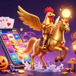 Experience thrilling gameplay with 9bet as a golden rooster challenges luck in a vibrant midnight casino