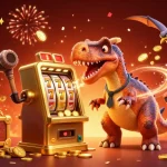 phwin's thrilling jackpot scene with a pachycephalosaurus, a casino manager, and flying coins.