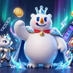 Engage in thrilling slot action with Bra88 featuring an ice king and snow fox amid crypto elements.