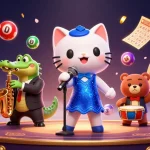 Engage in vibrant 98win gameplay with exciting lottery balls and lively characters at a dynamic casino event.