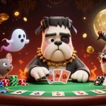 Deal cards and win big with bed personal, a vibrant poker-themed illustration enriched with ghostly features.