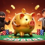 Engage at a payid deposit casino where golden coins fall, poker chips pile, and vibrant characters clash.