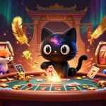 Engage with lucky88z as the black hole cat enthralls with casino gameplay amid dazzling cosmic elements.