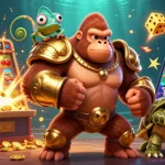 Win big with 11WIN as a 3D cartoon gorilla reigns alongside colorful casino symbols.