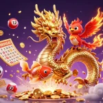 Win big with okwin's exciting gaming elements featuring a fierce dragon and vibrant illustrations.