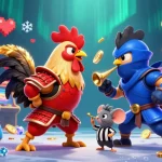 Experience thrilling rooster combat at 8vbet with vibrant casino-themed 3D elements.